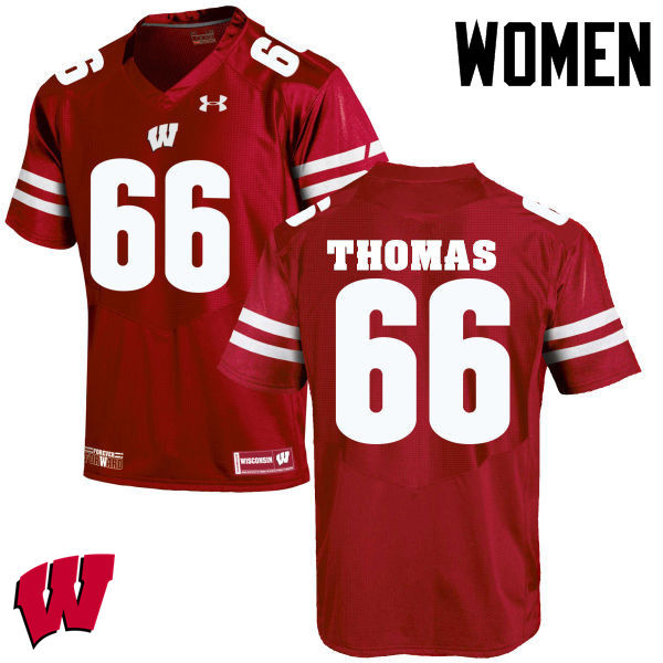 Women Wisconsin Badgers #66 Kelly Thomas College Football Jerseys-Red